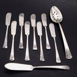 WM Rogers Mountain Rose Silverplate Flatware 8 Butter 1 Master 1 Slotted Spoon